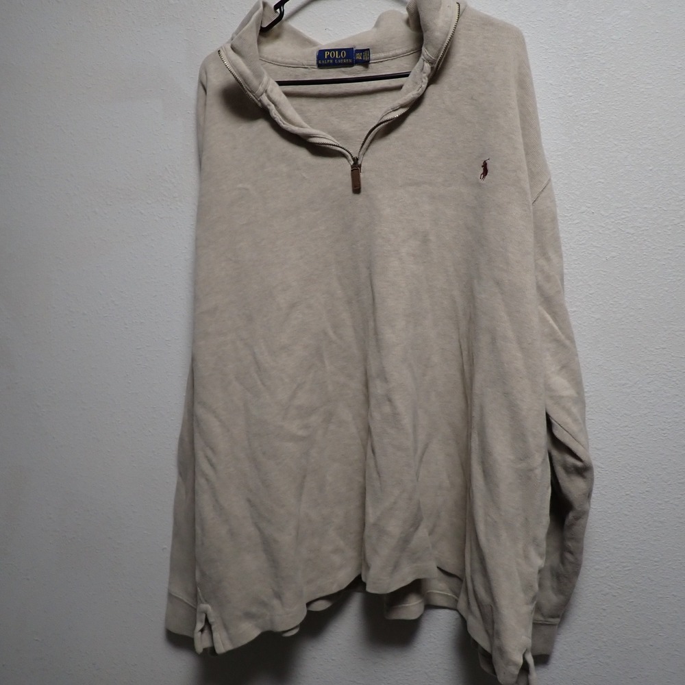 Polo Ralph Lauren Mens 3XLT Tan Beige Quarter Zip Pullover Pony Logo Sweater - Picture 2 of 4
